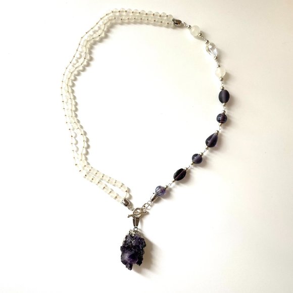 "Candy Summer Purple" Amethyst and Unique Glass beads necklace, SilverToggle - Picture 2 of 4